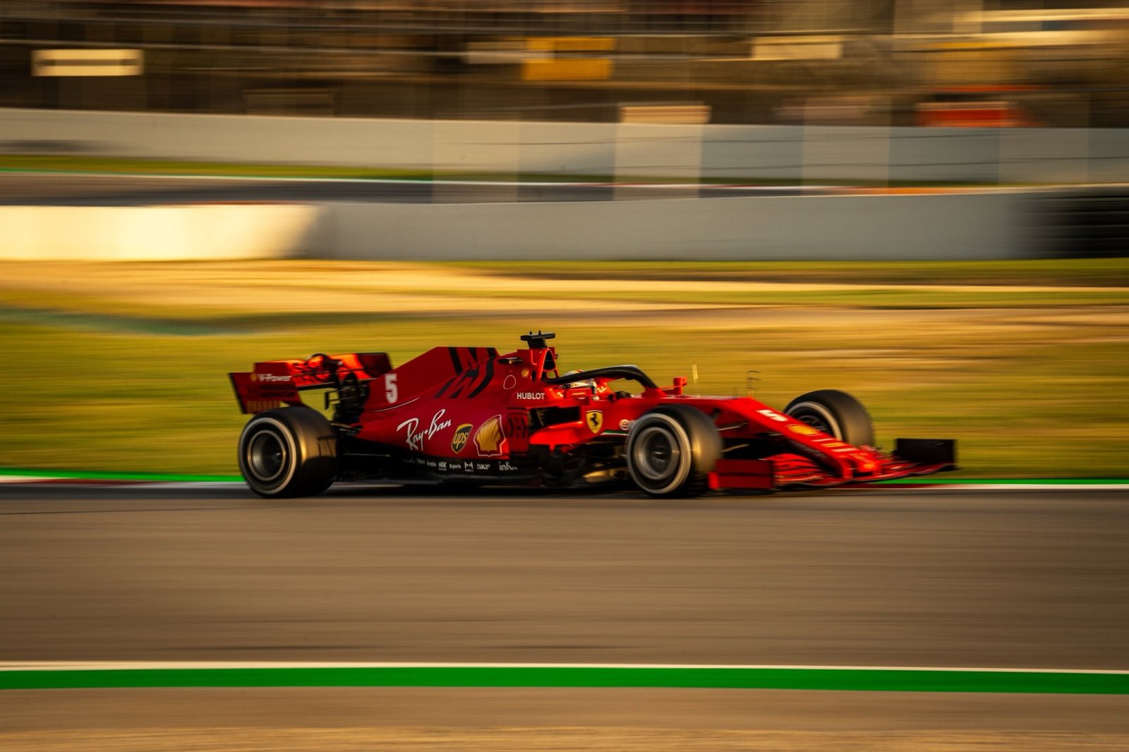 Ferrari SF1000 car number 5 panned at speed on track at Formula 1 pre-season testing, Barcelona 2020